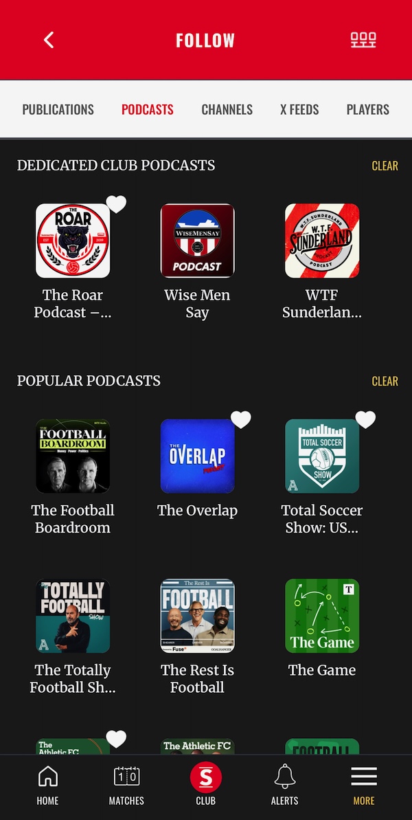 Sideline app follow podcasts screen